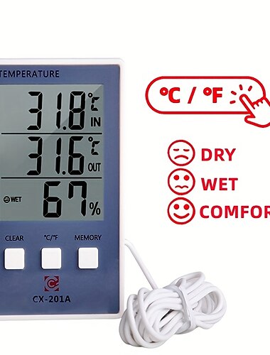1 db pontos digitális hőmérő és páratartalommérő lcd kijelzővel és szonda érzékelővel beltéri és kültéri hőmérséklet és páratartalom méréshez