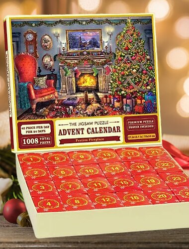 Calendario de Adviento 2025 Rompecabezas - 24 Cajas 1008 Piezas Puzzles Cuenta Regresiva para Navidad Regalos de Navidad para Rellenar Medias Decoraciones de Navidad Rompecabezas de Navidad para