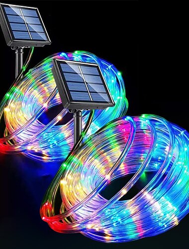 2kpl aurinkoköysivalaisimet ulkokäyttöön vedenpitävät 8-moodia led-merkkiset keijuvalot jouluksi, teltta, huvimaja, trampoliini, kävelytie, uima-allas