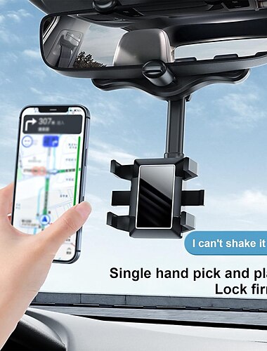 Support de téléphone multifonctionnel rotatif à 360 degrés pour rétroviseur de voiture Support de téléphone multifonctionnel pour rétroviseur Support de téléphone portable universel réglable pour voiture Compatible avec tous les smartphones