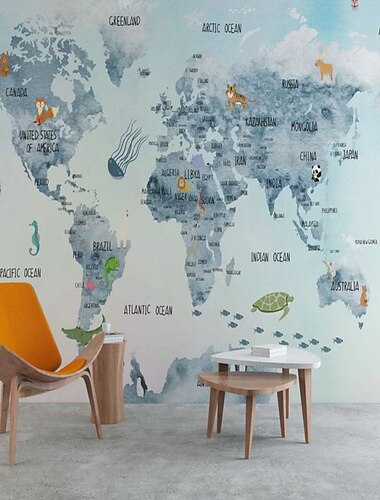 Mapa del mundo papel pintado mural vintage atlas revestimiento de paredes pegatina despegar y pegar pvc extraíble/material de vinilo autoadhesivo/adhesivo requerido decoración de pared para sala de