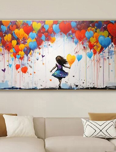 Großer Ballon-Mädchen-Traum, große Träume, Graffiti-Leinwand-Wandkunst, handgemaltes Gril-Ölgemälde, Straßenkunst, handgefertigte Graffiti-Kunst, Träume auf Leinwand für Heimdekoration, ohne Rahmen