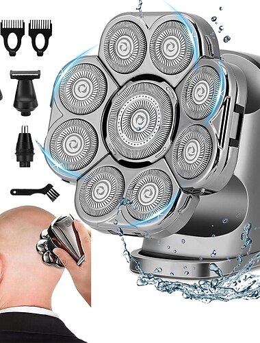 9D男性用充電式バルドヘッド電動シェーバー 9浮動ヘッド ヒゲ 鼻 耳 6イン1ヘアトリマー シェーバークリッパー バレンタインデーギフト