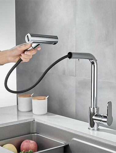 vandfald køkkenarmatur, 2023 nyeste centersæt vandhane til køkkenvask, 3 i 1 multifunktionel enkelthåndtag et hul udtrækscylinder tud køkkenhaner, keramisk ventil inderside