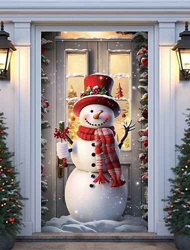 Weihnachts-Türdekorationen, Schneemann-Türabdeckungen, Tür-Tapisserie, Türvorhang, Dekoration, Hintergrund, Türbanner für die Haustür, Bauernhaus, Urlaubsparty-Dekoration