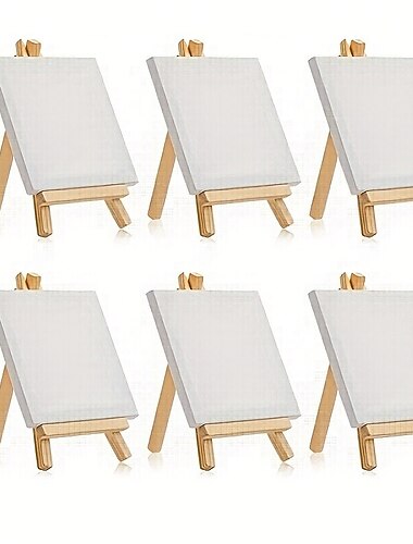 6er-Pack Mini-Leinwand und Staffelei-Set, Mini-Leinwandpaneele, Mini-Staffeleien aus Holz, Leinwandgröße ist 4 x 4, Staffeleigröße ist 3,1 x 5,9, für Kinder, die Ölgemälde und DIY-Kritzeleien malen