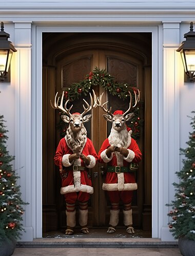 kerstdeurversieringen rendieren deurbekleding deurtapijt deurgordijndecoratie kerstachtergrond deurbanner voor voordeur feestversieringsbenodigdheden