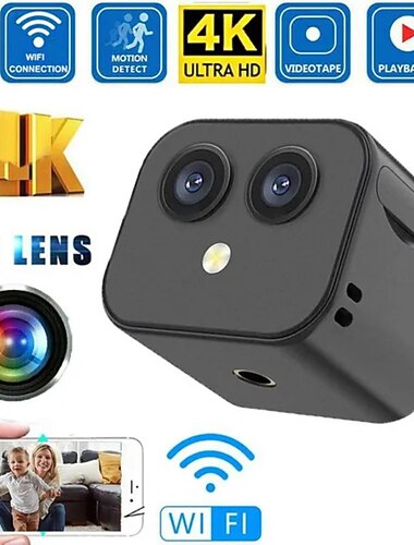 4K Dual-Lens WiFi Mini Camera - Indoor Smart Home Security Camera with Infrared Night Vision, Motion Detection, HD Video Recorder