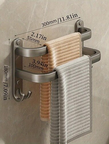 قطعة واحدة من رف المناشف المثبت على الحائط موفر للمساحة - حامل غرفة الاستحمام من الألومنيوم لمناشف الحمام وتخزين الحمام