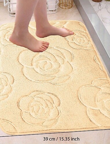 1pc tapis de bain, tapis de bain de salle de bain à motifs de fleurs roses, tapis antidérapant en flanelle, tapis de sol de baignoire, paillasson de salle de douche, tapis en mousse à mémoire de