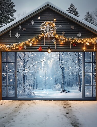 bannière de noël décorations de porte de Noël couverture de porte de garage extérieure arbres de forêt enneigés bannière de porte de Noël grande décoration murale de porte pour décorations murales
