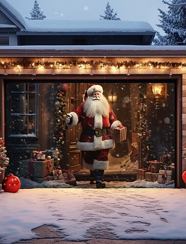 Adornos navideños para puertas, cubierta para puertas de garaje al aire libre, pancarta navideña para puerta de Papá Noel, muñeco de nieve, mural grande para puerta, decoración de fondo para