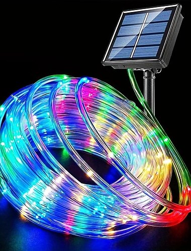 ソーラーロープライト 屋外防水 LED ストリングライト 1 パック、ガーランド フェアリー ガーデン ライト ストリング、屋外 クリスマス ハロウィン ウェディング パーティー デコレーション、7m-50LED/12m-100LED/20m-200LED/30m-300LED