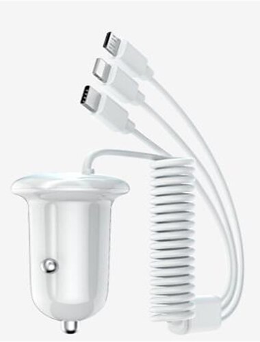 3-in-1-Autoladegerät mit Schnellladefunktion, Federkabel, Schnellladung, 15 W, gemischtes Einzel-USB-Autoladegerät, kompatibel mit Mobiltelefonen, Laptops, Kameras