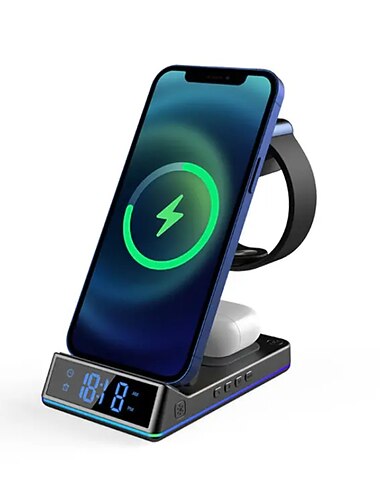 Trådløs Oplader 30 W Udgangseffekt Trådløs ladestation RoHs CE FCC Hurtig trådløs opladning LED skærm 5 i 1 Til Mobiltelefon