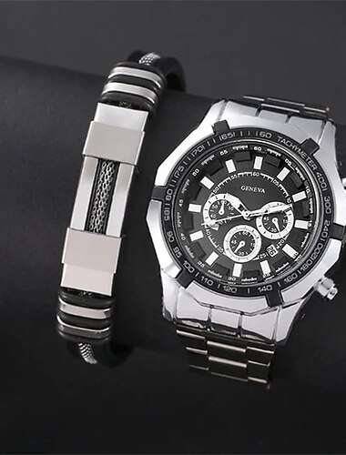 2 i 1 Luksus Mænds Ur med Rem Sæt Fashion Afslappet Militær Kvarts Sports Stål Armbåndsur Mænds Ur Valentine's Day Gave