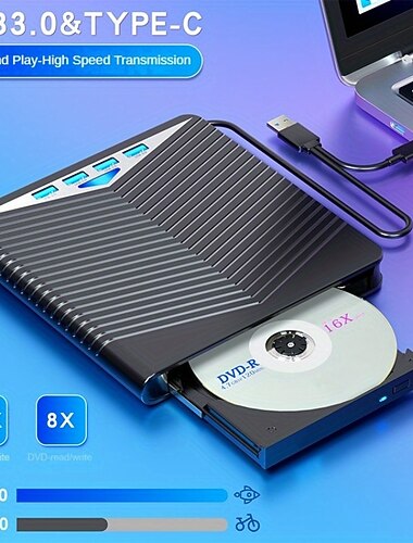 4 USB mit LED-Leuchten, externe CD-/DVD-Player für PCs, CD-/DVD-Player. Typ-C-Multifunktions-Extender-Kartenleser für Windows/Liunx/Mac OS/für MacBook/Notebook/für i Mac/Mac OS/SE/ME