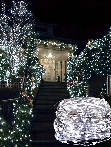 5m 10m 20m Guirlandes de Noël 50/100/200/300 LED Blanc Chaud Blanc Froid Plusieurs Couleurs Lumières de fil de cuivre Solaire Décoration de Noël Alimentation Solaire