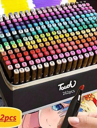 12st-262stk fargekunstmarkører dobbeltendede skissemarkører sett for tegning av tegneserier design halloweenthanksgiving og julegave