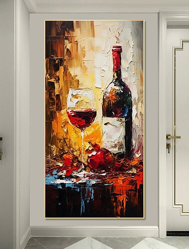 Flasche Wein Gemälde handgemaltes Glas Wein Original Kunst Rotwein Zuhause Zimmer Wanddekoration Küche Kunst moderne gerollte Leinwand ohne Rahmen