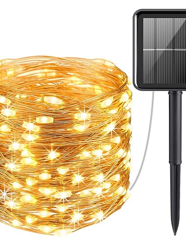 Solar-Lichterkette für den Außenbereich – wasserdichte Lichterkette aus Kupferdraht, 8 Modi, solarbetrieben für Terrasse, Garten, Bäume, Weihnachts-, Hochzeits- und Camping-Party-Dekoration