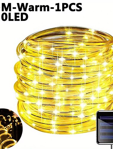 1db napelem csöves füzéres lámpa, 8 üzemmódú vízálló kültéri led rézhuzalos lámpák, kerti dekorációs lámpához, esküvői party fa karácsonyi halloween ünnepi dekorációs lámpa