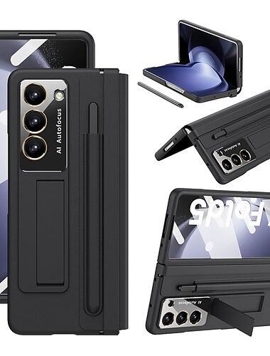 téléphone Coque Pour Samsung Galaxy Z Fold 6 Z Fold 5 Z Fold 4 Coque Arrière avec Support avec Protecteur d'écran avec S Pen Couleur Unie PC faux cuir
