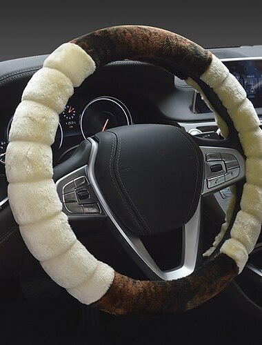 Housse de volant en peluche courte d'hiver, ensemble d'intérieur de voiture chaud, couture créative, motif multicolore