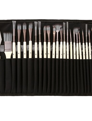 art 24 részes ecsetkészlet továbbfejlesztett szintetikus ecsetkészlet ruhatekerccsel és palettakéssel akrilhoz, olajhoz, vízhez