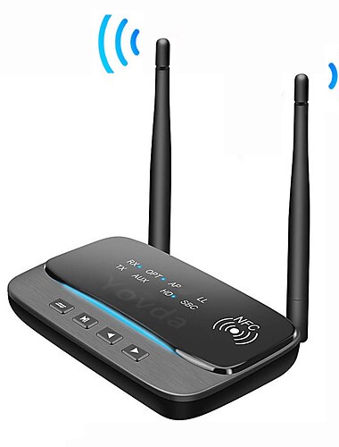 nfc 262ft/80m lang rekkevidde bluetooth 5.0 sendermottaker 3-i-1 musikklydadapter lav latens aptx hd spdif rca aux 3.5mm tv