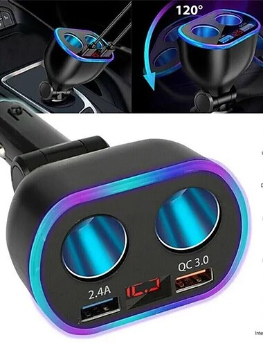 DC 12V LED 2 ウェイ車のシガー ライター ソケット スプリッター デュアル USB 充電アダプター