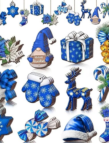 24 قطعة من زينة شجرة الكريسماس قلادة رجل عجوز خشبية مصنوعة يدويًا - مثالية للمهرجانات الخارجية وحفلات أعياد الميلاد وديكور المنزل (مع حبل)