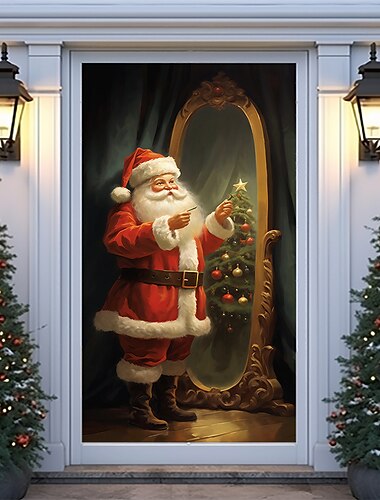 decorazioni natalizie per porte, ghirlanda di Babbo Natale, copriporta, arazzo per porte, tenda per porte, decorazione, sfondo natalizio, striscione per porta d'ingresso, decorazioni per feste di