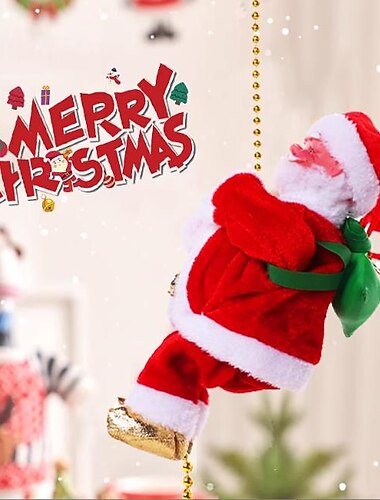 Elektryczny komin wspinaczkowy z motywem Świętego Mikołaja, zabawka muzyczna, prezent świąteczny, wspinający się w górę i w dół, elektryczna wisząca zabawka z muzyką świąteczną, dekoracja choinkowa, przyjęcie świąteczne, drzwi do domu