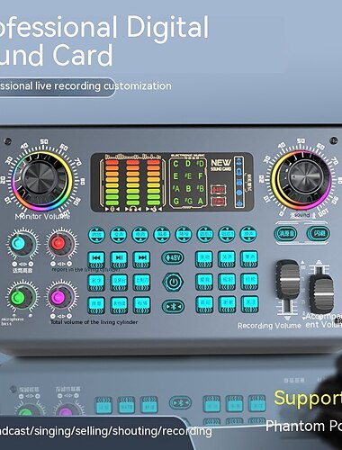 Kit d'équipement de podcasting professionnel 2023 c100 48 V avec carte son de conversion vocale avec divers effets sonores et lumières LED, idéal pour une utilisation en podcasting.