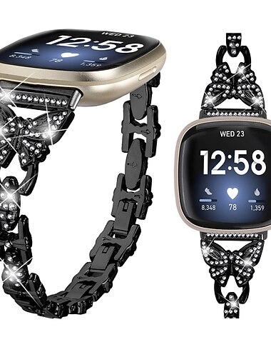 Smartwatch-Band Kompatibel mit Fitbit Versa 4, Sense 2, Versa 3, Sense Edelstahl Smartwatch Gurt Damen Glitzer Kristall Schmuck Armband Ersatz Armband