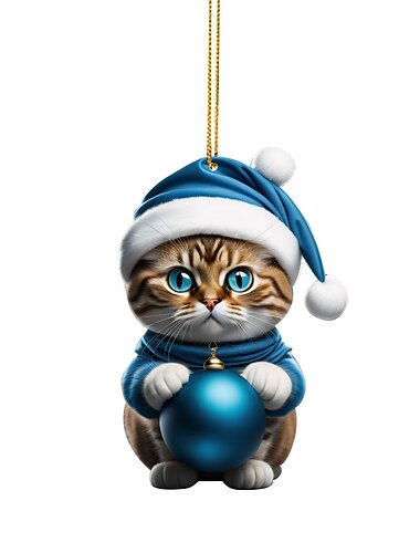 Décorations de noël 2d acrylique chat pendentif arbre de noël suspendus décorations chat décorations de noël pendentif cadeau de noël