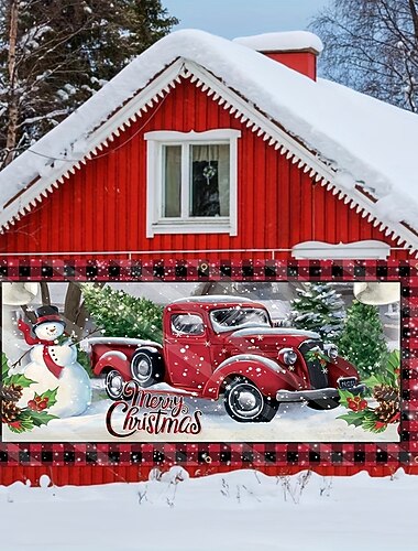 decorações de porta de natal capa de porta de garagem ao ar livre banner de porta de natal presentes caminhão de neve grande porta mural cenário decoração paradecorações de parede de casa de férias