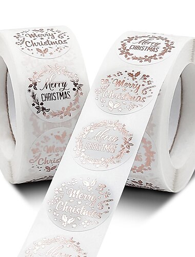 500 stuks roségoud vrolijk kerstfeest stickers zelfklevende vakantiestickers voor kerstdecor bruiloft kaarten label