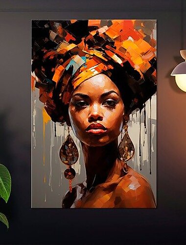 Peinture à l'huile faite à la main sur toile, décoration murale, portrait de figure africaine, belle fille abstraite pour la décoration intérieure, peinture roulée sans cadre, non étirée