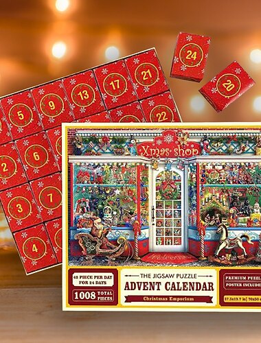 Pussel adventskalender 2025-1008 bitars pussel för vuxna barn 24 dagars nedräkning kalender Jesu födelse familj spelpussel julklappsidé för tonåringar