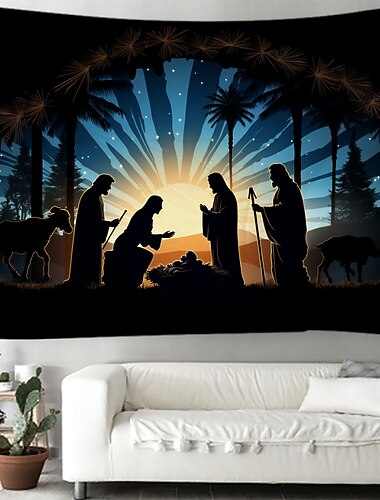 Weihnachtsdekorationen Krippe Jesus hängen Wandteppich Wandkunst große Weihnachten Wandteppich Wandbild Dekor Fotografie Hintergrund Decke Vorhang Haus Schlafzimmer Wohnzimmer Dekoration