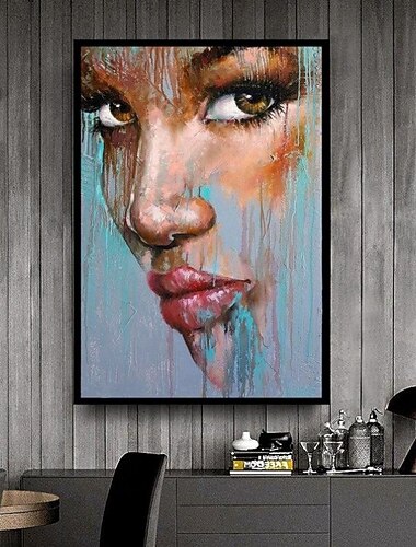 håndlaget oljemaleri akryl lerret veggkunst dekorasjon portrett ansikt abstrakt kniv trekning for hjemmeinnredning rullet rammeløst ustrukket maleri