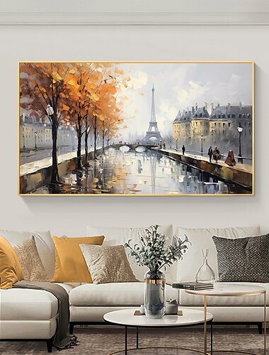 håndlaget originalt gatelandskap oljemaleri på lerret veggkunst dekor jerntårn kunst for hjemmeinnredning med strukket ramme/uten indre ramme maleri