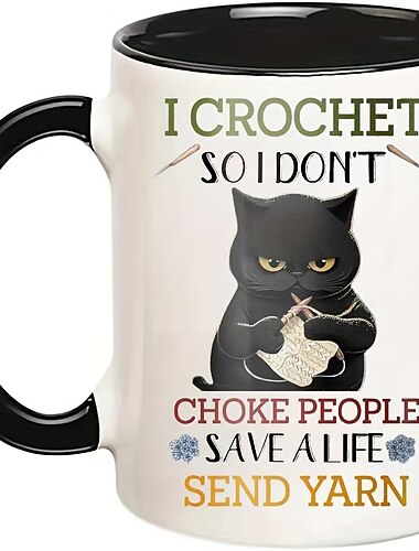 1pc 私は人を窒息させないようにかぎ針編みしますカップ編みコーヒーマグハロウィン黒猫猫愛好家のためのギフトパーティーギフトホリデーギフトクリスマスギフト
