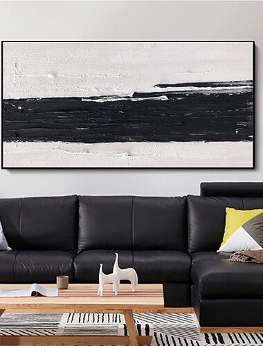 handgjorda oljemålningar canvas väggdekoration svart och vit minimalism abstrakt tjock oljekniv ritning för heminredning rullad ramlös osträckt målning