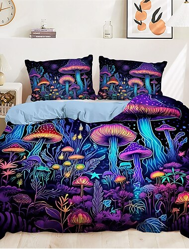 μοτίβο μανιτάρια δάσους φαντασίας παπλωματοθήκη σετ παπλώματος μαλακό σετ κρεβατιού 3 τεμαχίων πολυτελείας βαμβακερό σετ διακόσμησης σπιτιού σούρουπο κρεβάτι δώρο king queen full size