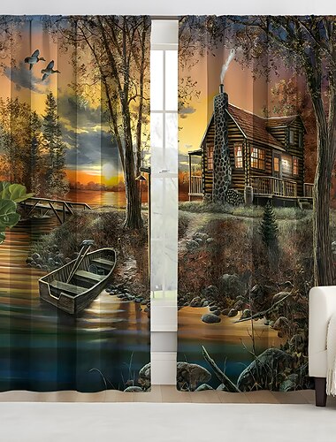 2 paneler skoghus gardin gardiner blendingsgardin for stue soverom kjøkken vindu behandlinger termisk isolert rommørking