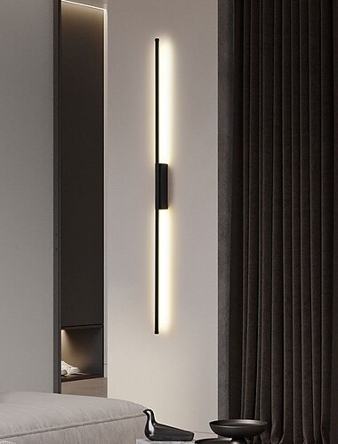 svart led vegglampe moderne metall lineær veggmontert lampe innendørs led vegglampe belysning lang stripe design innendørs vegglampe for stue soverom veranda gang bad nattbord