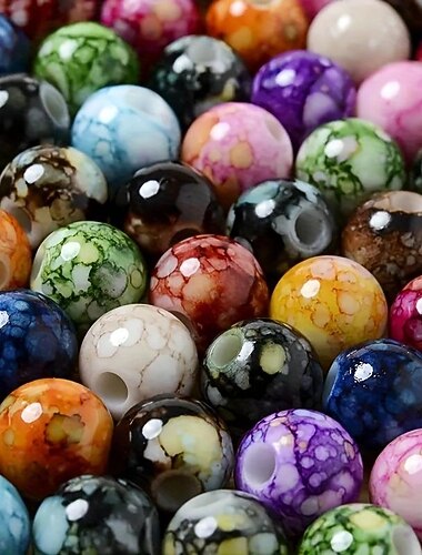 50/100 stks kraal liefhebbers 8/10/12mm gebarsten acryl spacer kralen, gekleurde inkt gedrukt keramische patroon recht gat ronde kralen diy armband ketting sieraden hanger.